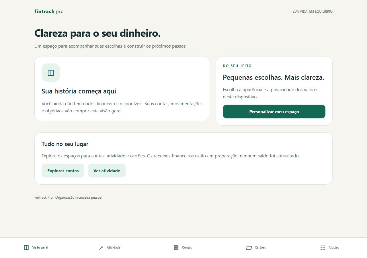 Actual web preview of the Expo interface, with empty states. Financial features are still in development.